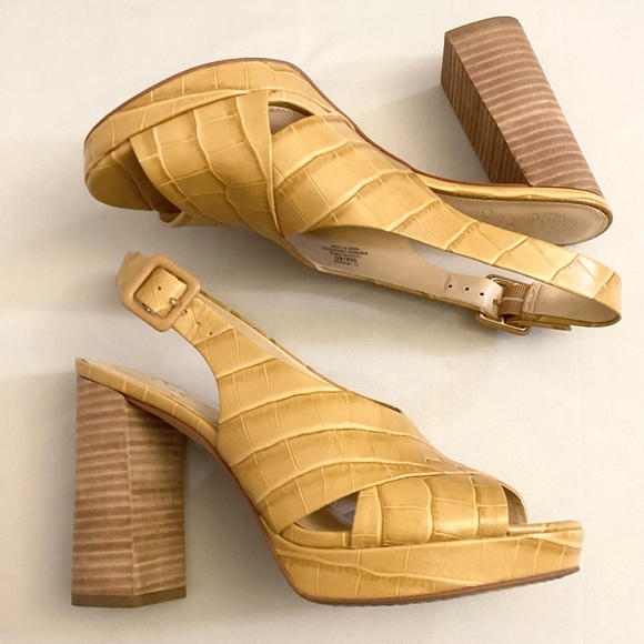 Vince Camuto 9 Javasan Caramel Croc Leather Women’s Sandals Heels Chunky Shoes - Picture 10 of 13